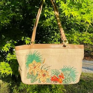 Etienne Aigner Purse Tan with Flowers